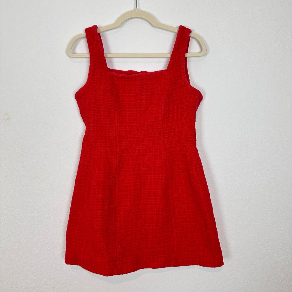MAJE Ribala Tweed Square Neck Mini Dress in Red Size Large - Picture 4 of 8